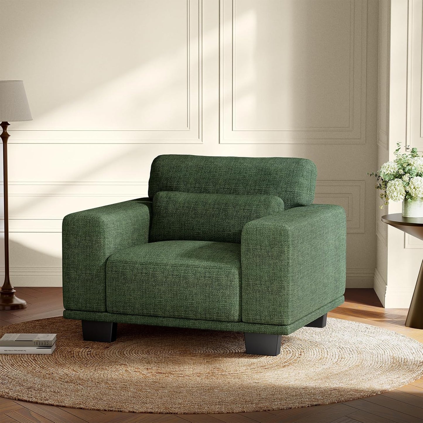 Comfy Deep Seat Oversized Accent Chair - Washable Linen - Green