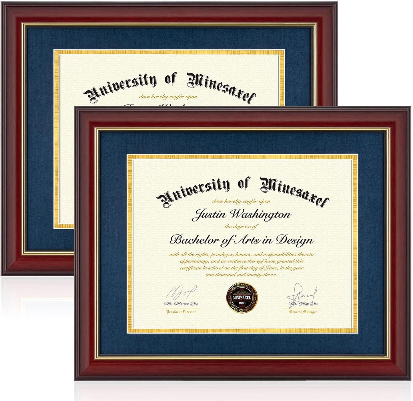11x14 Diploma Frame with Blue Mat for 8.5x11 Certificates
