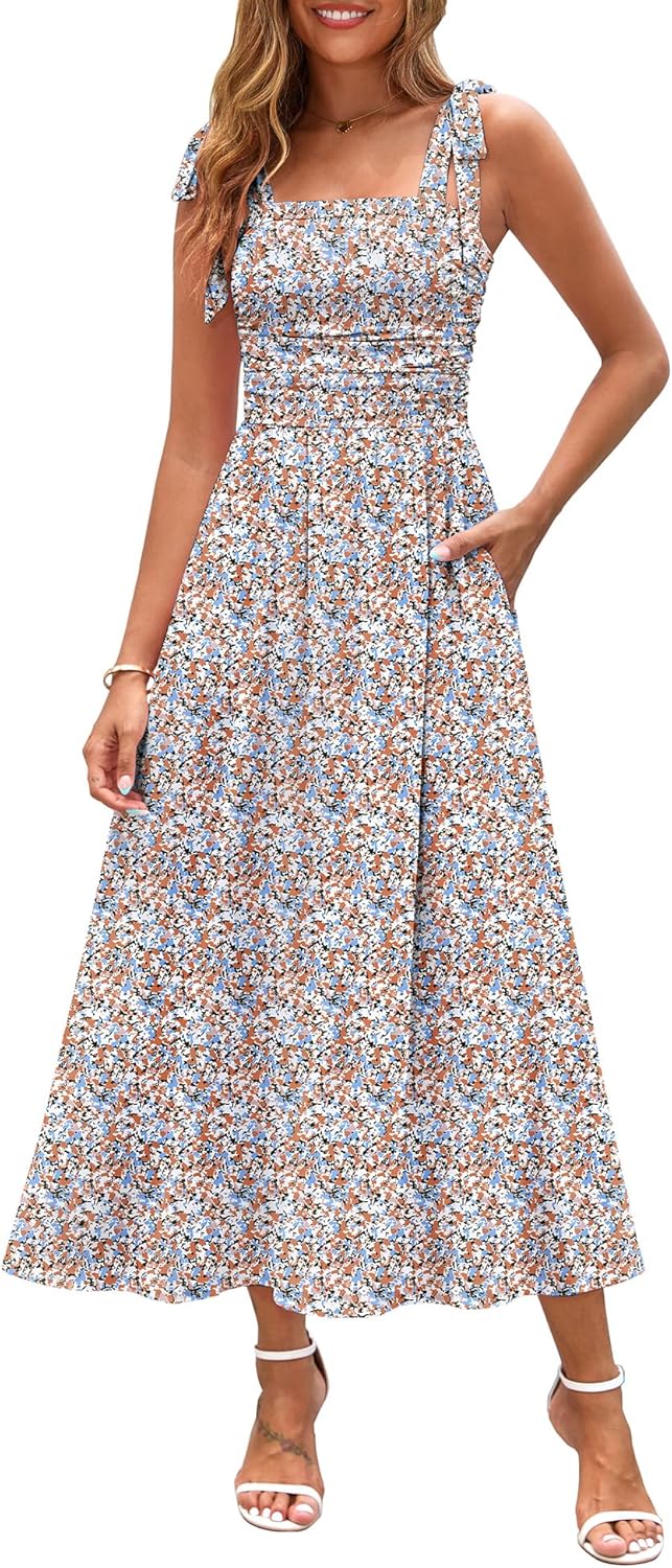 Zattcas Womens Floral Maxi Dress with Pockets for Summer Fun