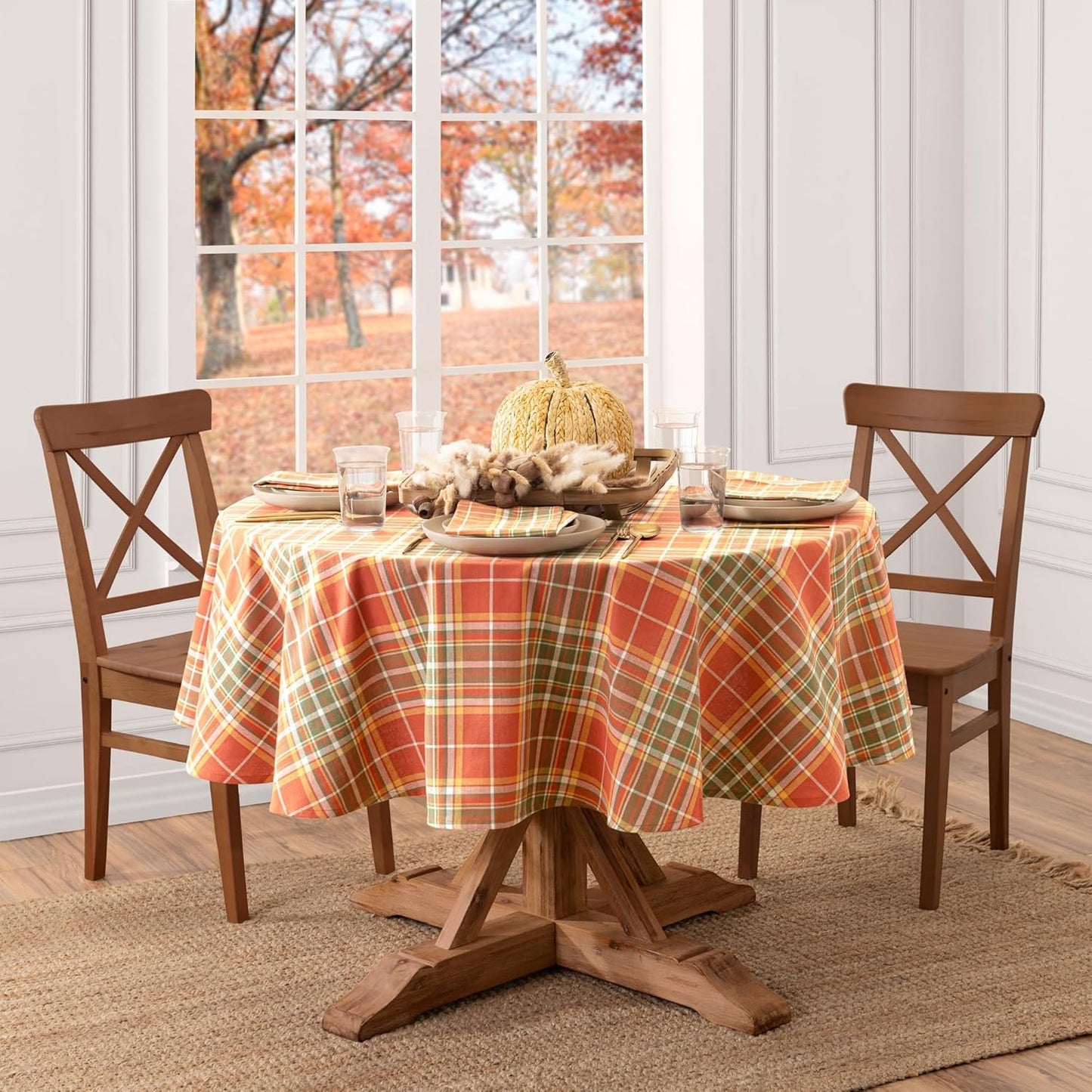 Hawley Plaid Cotton Oval Tablecloth for Fall Gatherings