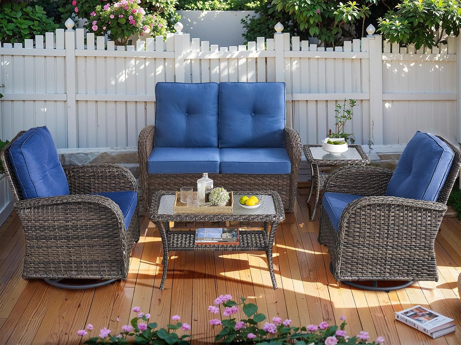 HUMMUH 5-Piece Patio Furniture Wicker Outdoor Set for Relaxation