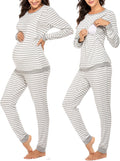 Nursing Pajama Set for Women - Long Sleeve Striped Thermal