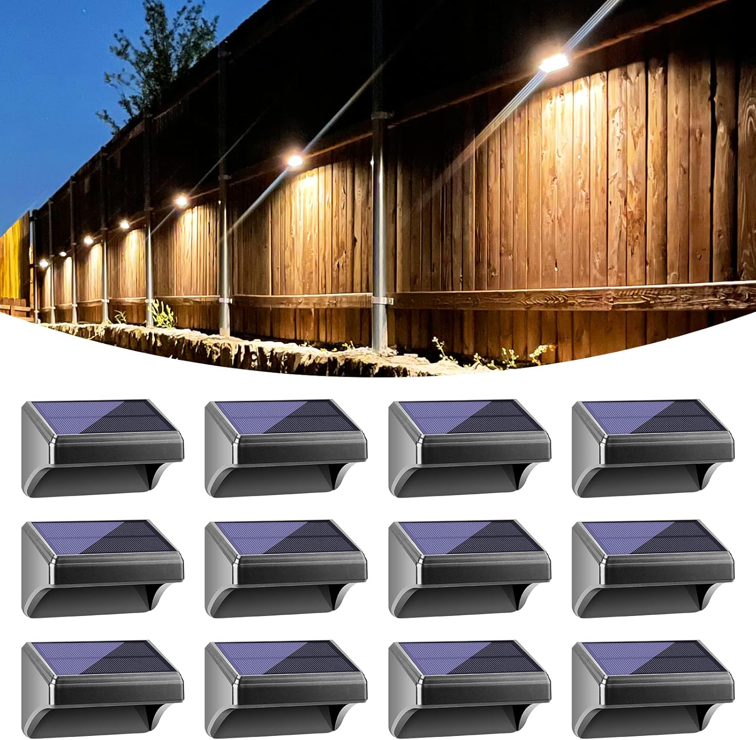 Bridika Solar Fence Lights for Outdoor Use - 12 Pack Set