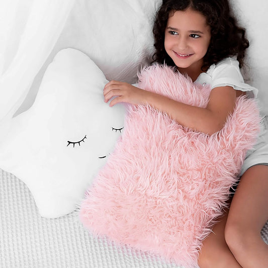 Star Fluffy White & Pink Faux Fur Toddler Pillows