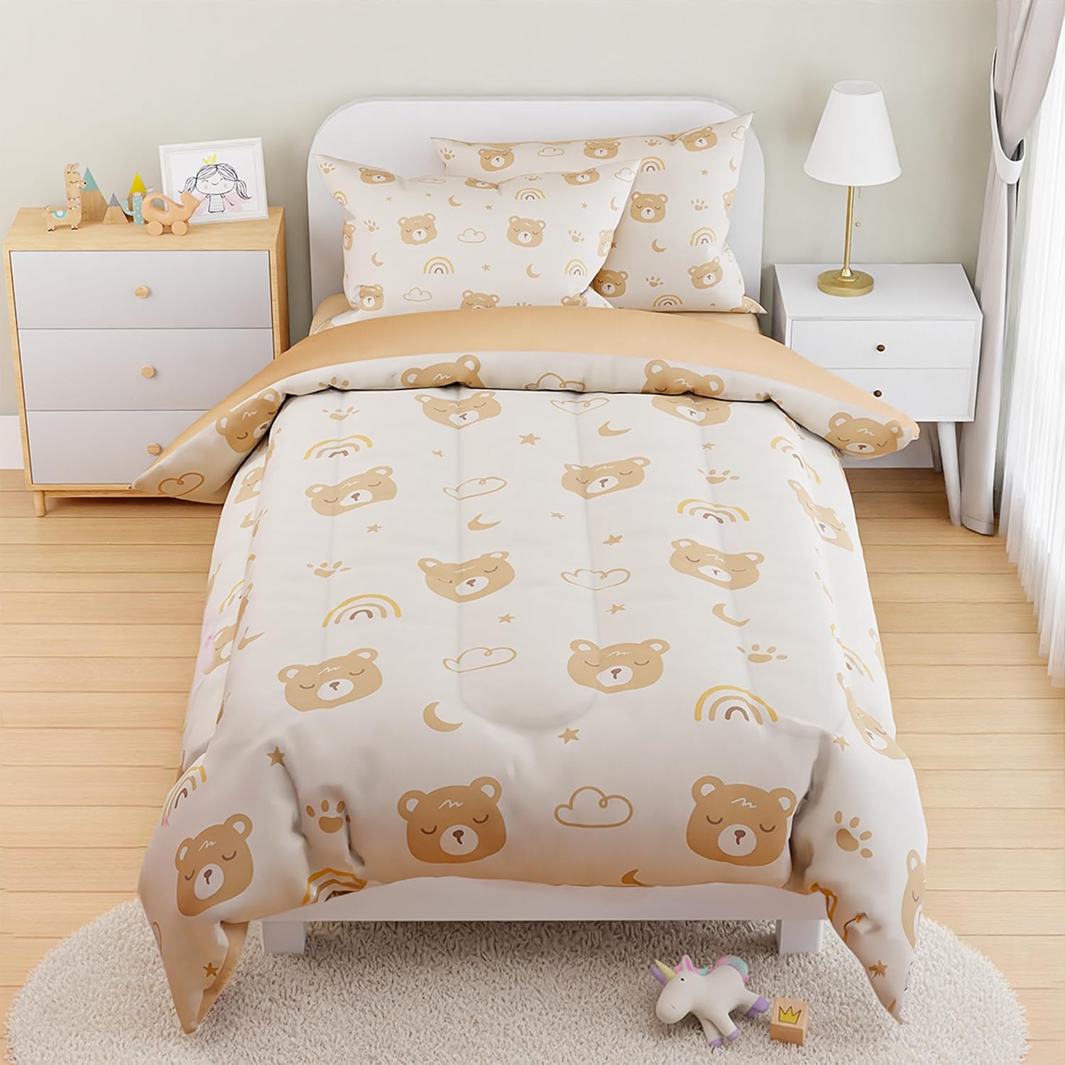 SANDJEST Bear Comforter Set Twin Size for Kids Cozy Bedding