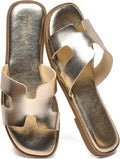 Microfiber Leather H Band Square Toe Flat Sandals - Comfortable Memory