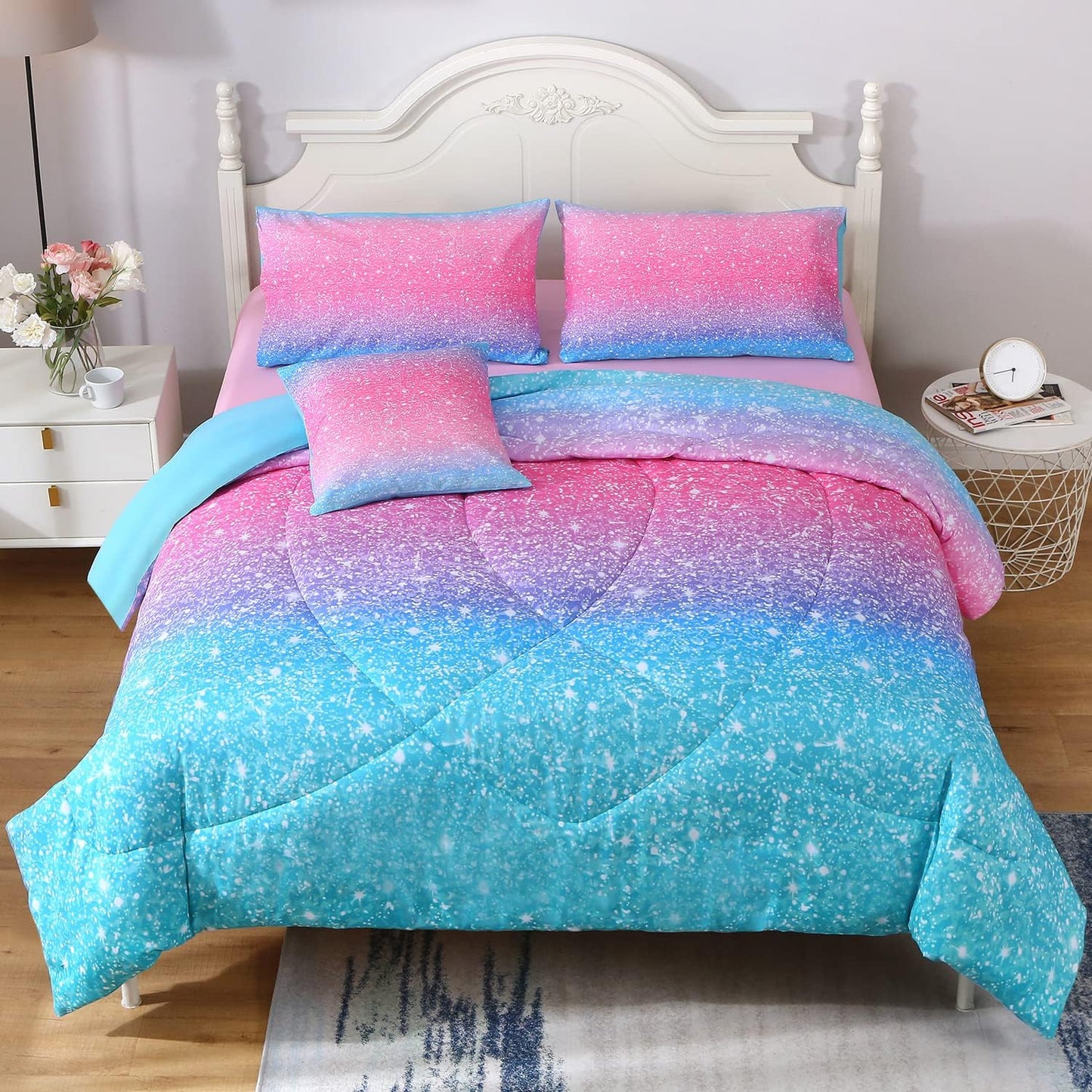 JQinHome Glitter Comforter Set Twin Size for Warm Romantic Bedroom