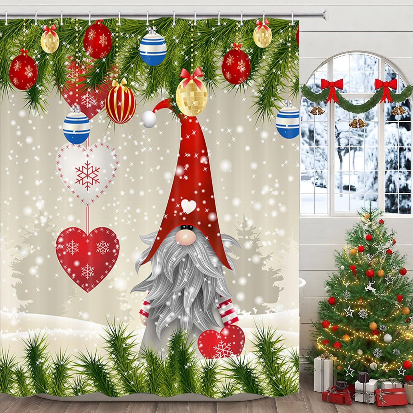 Let it Snow Holiday Gnome Shower Curtain Set 72x72