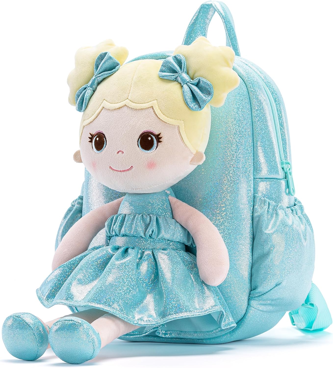 Toddler Backpack for Girls - Curly Fingerprints Plush Doll 11in