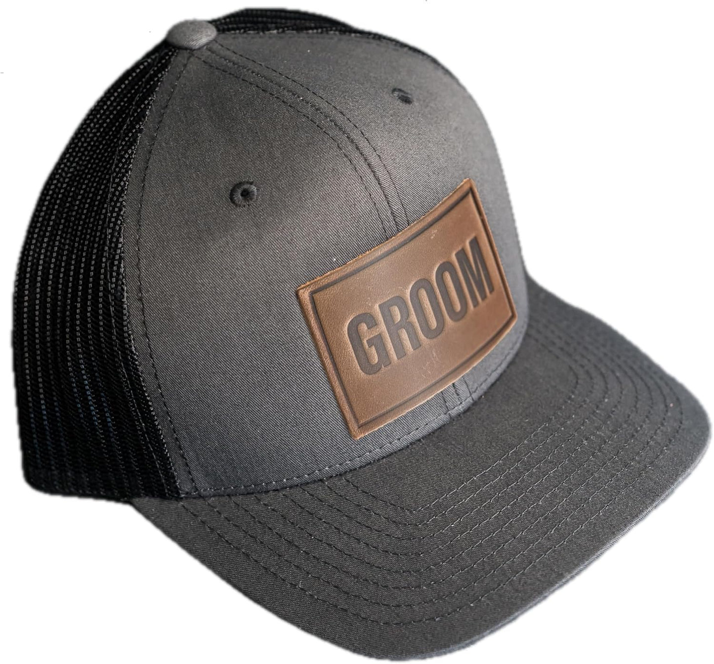 Bride and Groom Leather Patch Trucker Style Hats for Weddings
