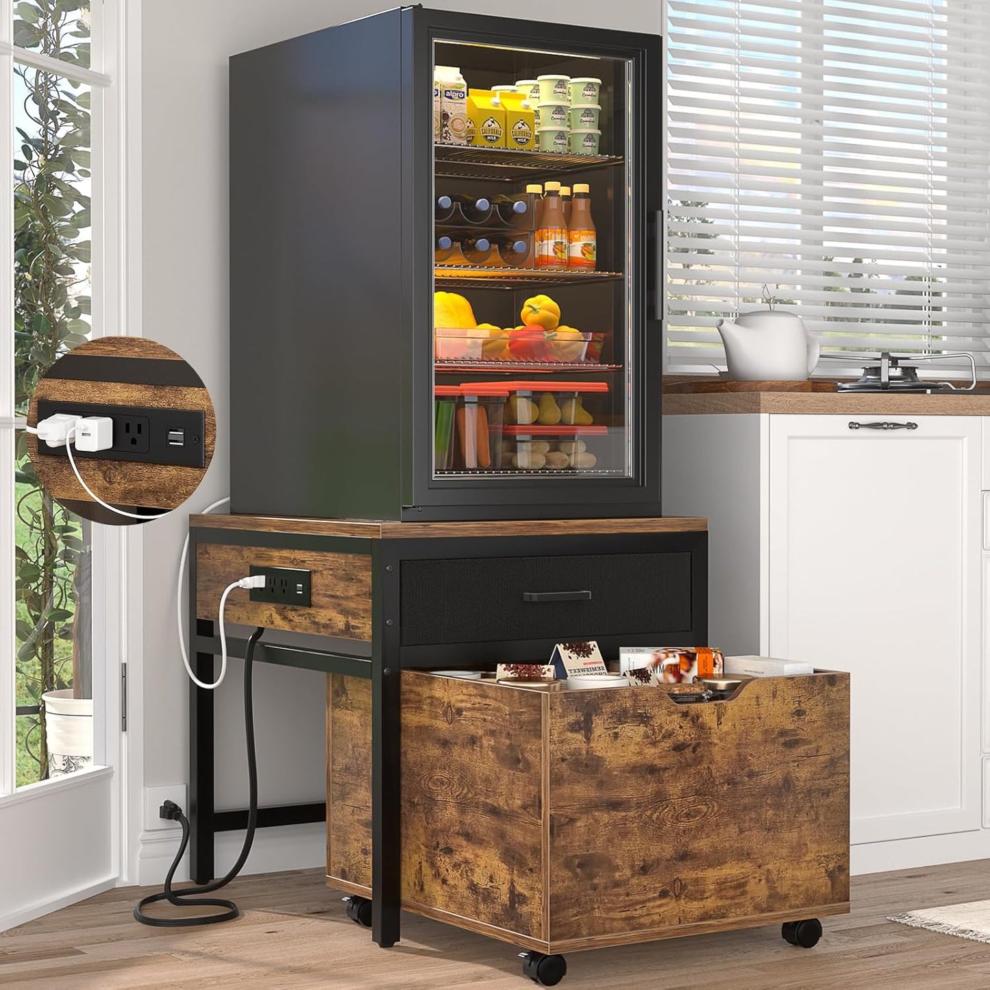 Rustic Brown Mini Fridge Stand - Maximize Space!