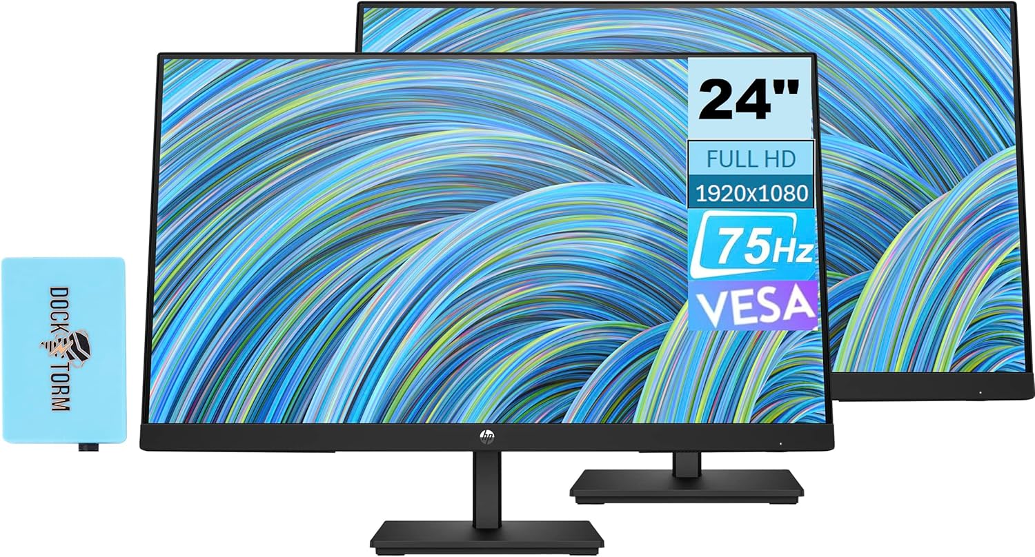 HP 24 Inch Full HD Monitor Bundle with Docztorm Dock for Work