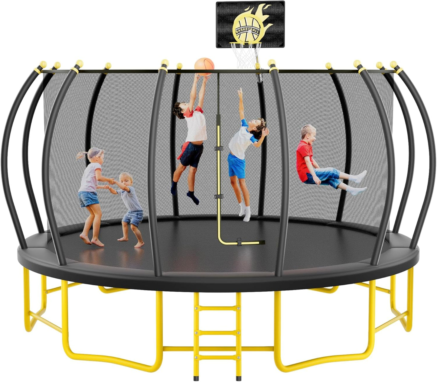 16FT Pumpkin Trampoline with Basketball Hoop for Fun Play