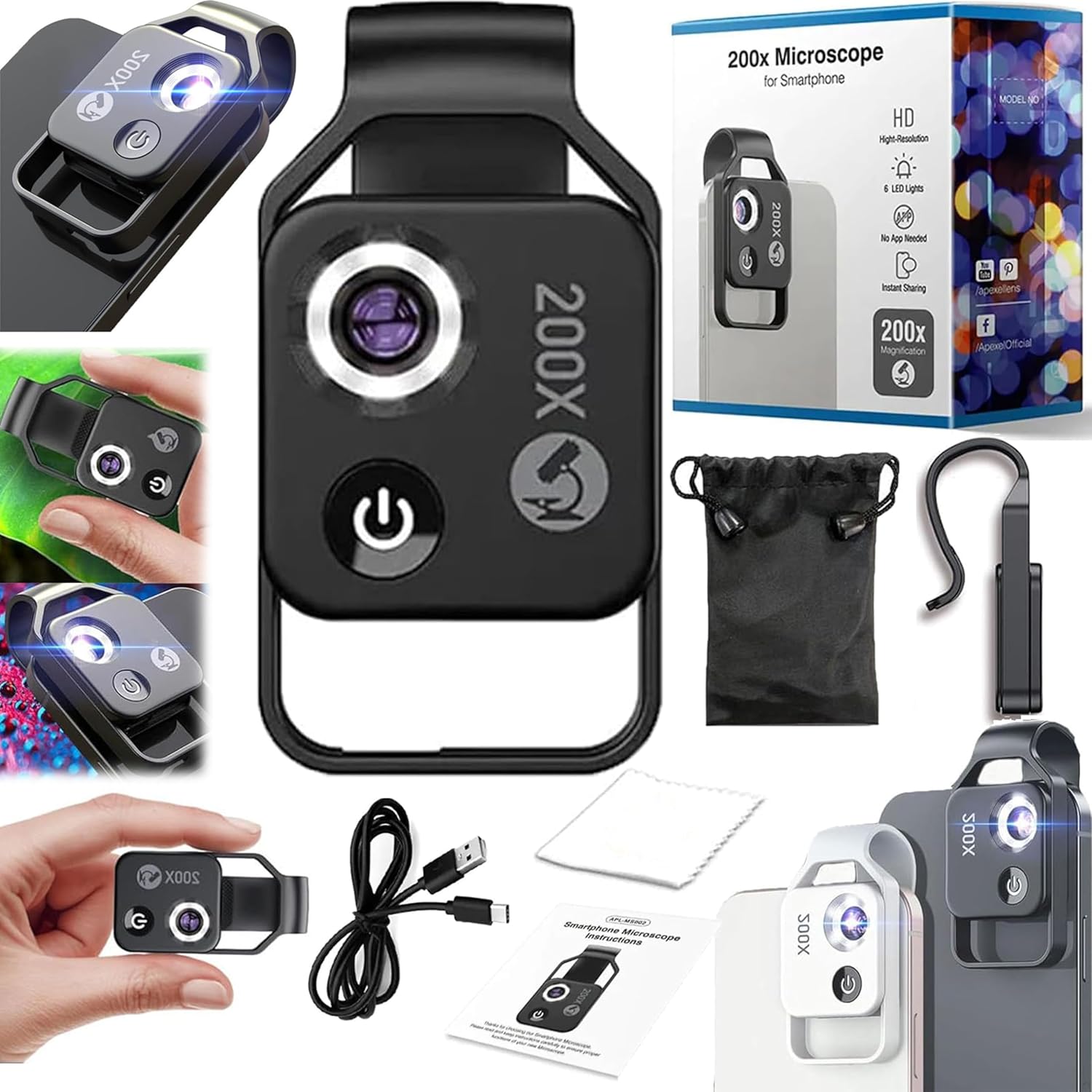 2024 New Nano Zoom 200x Pocket Microscope for iPhone Users