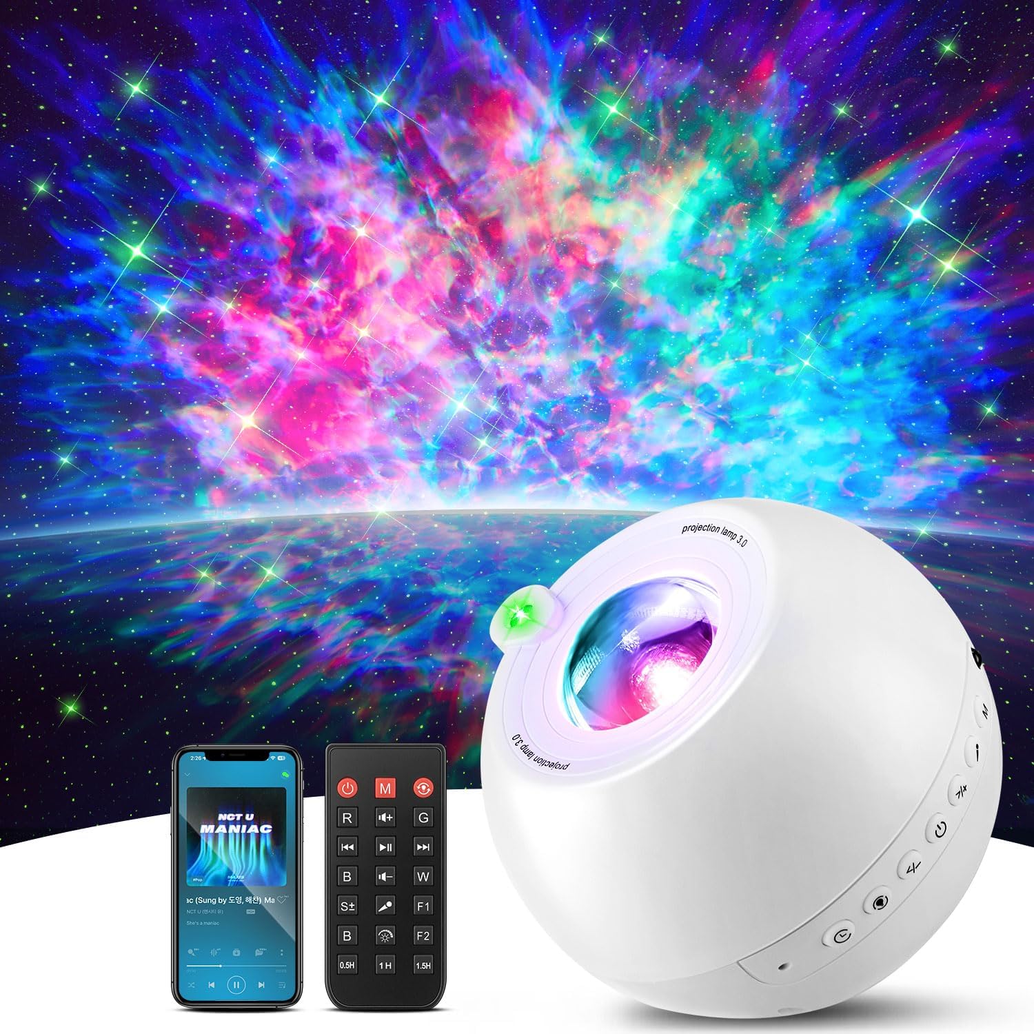 PIKOY Galaxy Star Projector with Bluetooth Speaker