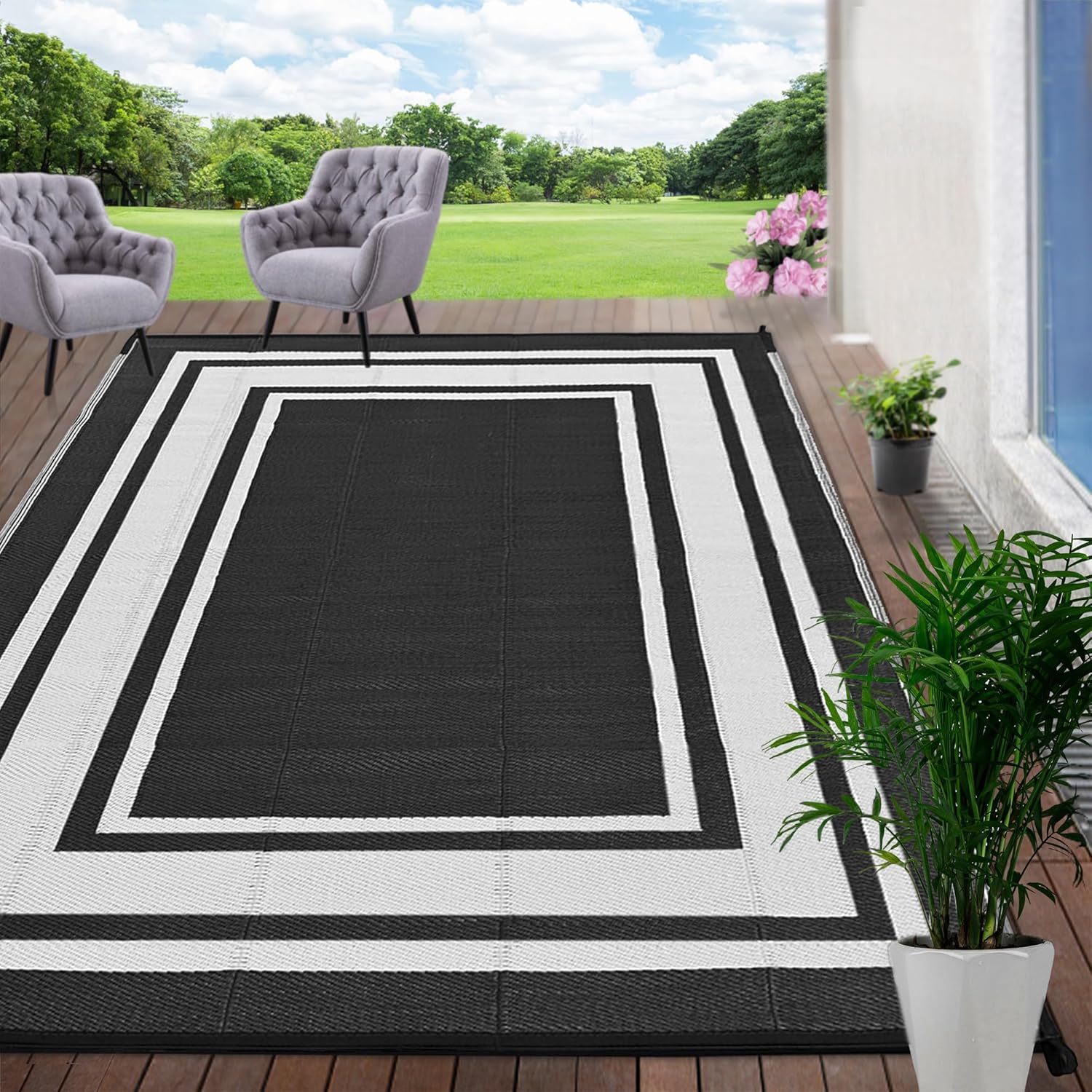 RURALITY Outdoor Rugs 8x10 Waterproof for Patios and More