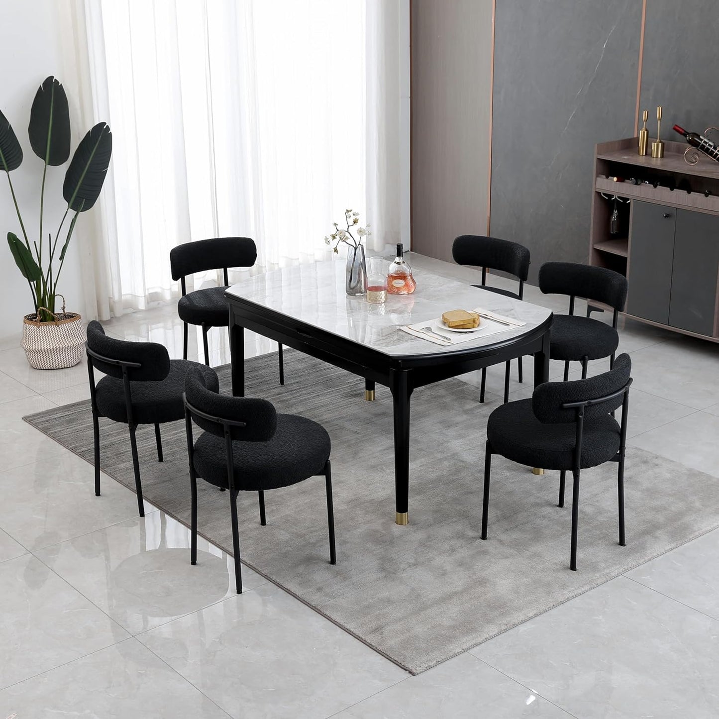 Modern Upholstered Dining Chairs Set of 6 with Curved Backrest