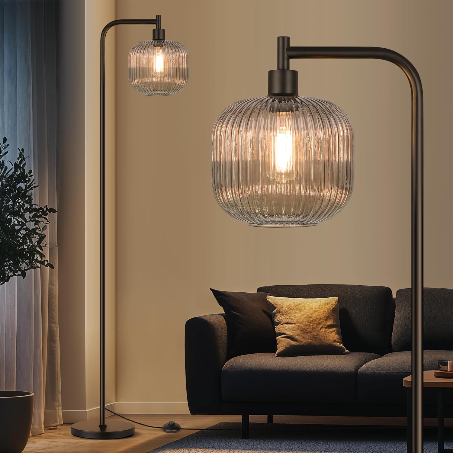 QiMH Glass Floor Lamp for Living Room - Modern 67 Tall Design