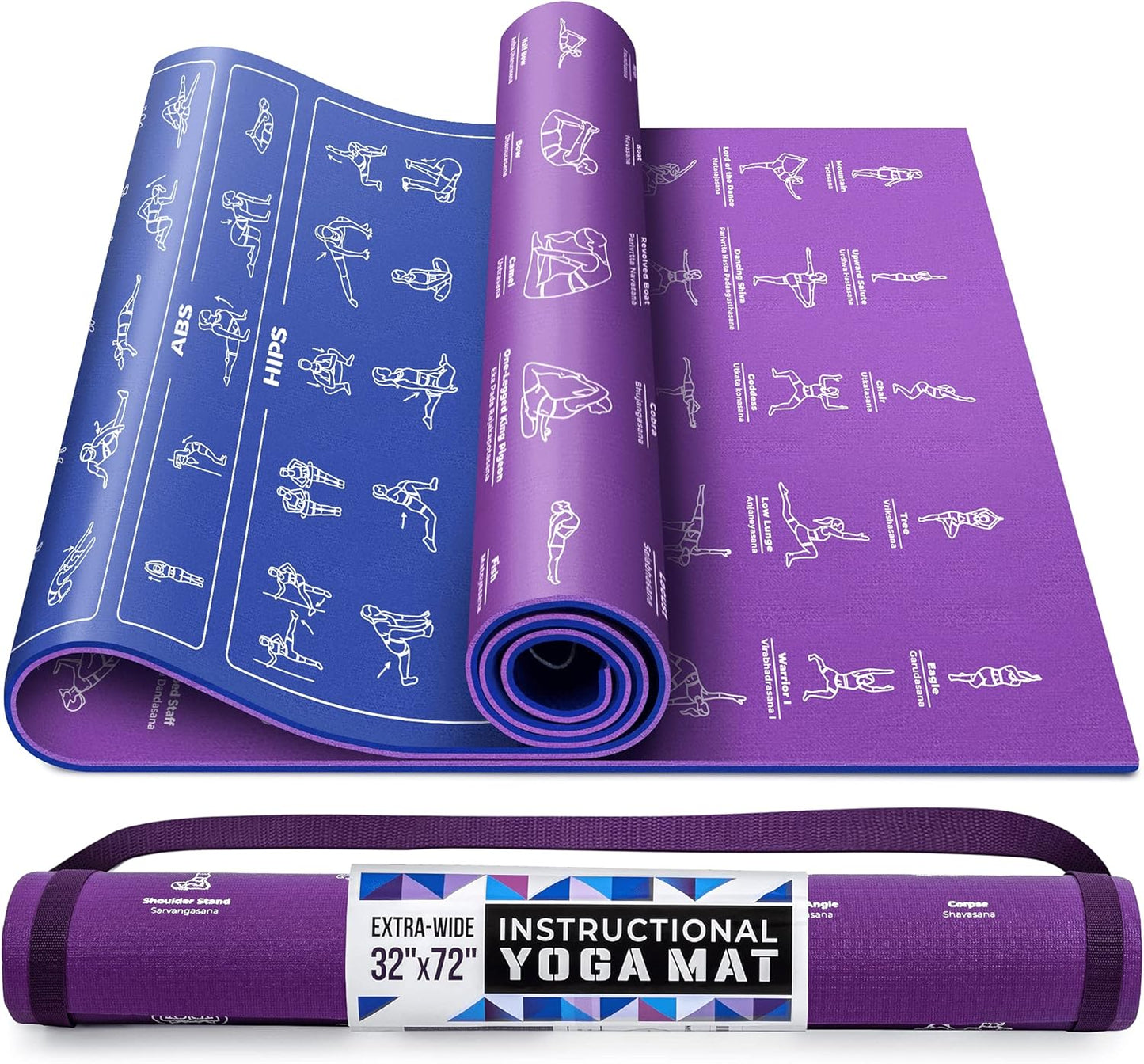 GRAND BASICS Yoga Mat - 75 Poses & Stretches - Non-Slip 1/4 Thick