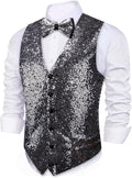 Mens Sequins Vest V-neck Waistcoat and Bowtie Set - Shiny Prom Vest
