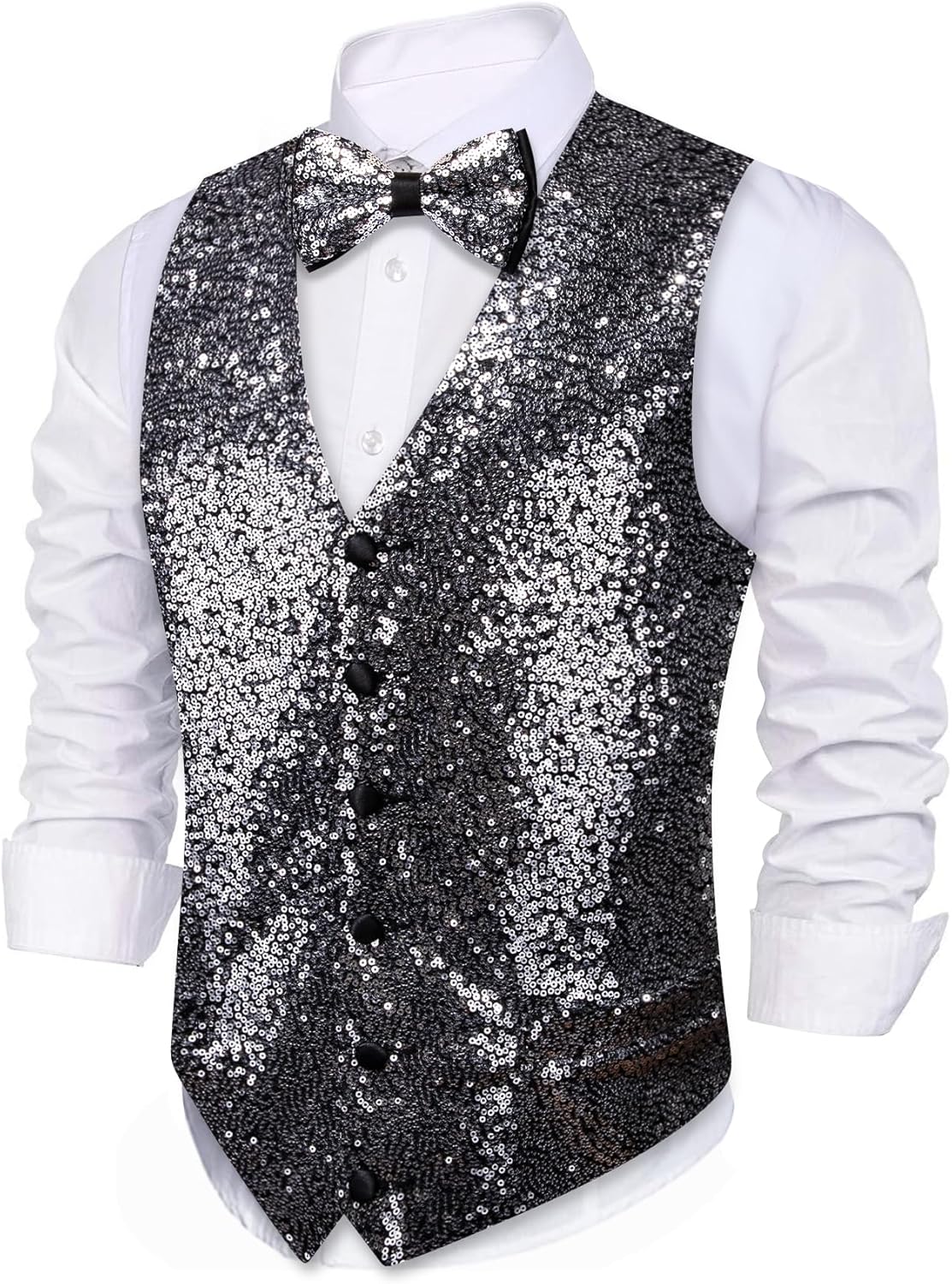 Barry.Wang Mens Sequins Vest for Prom Party Tuxedo Set