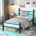 Twin Bed Frame with Headboard and Footboard - LED Lights & Charging