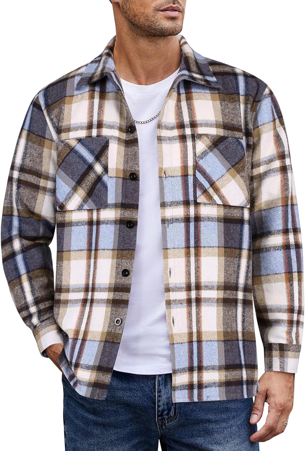COOFANDY Men's Flannel Shirt Jacket - Stylish Plaid Design