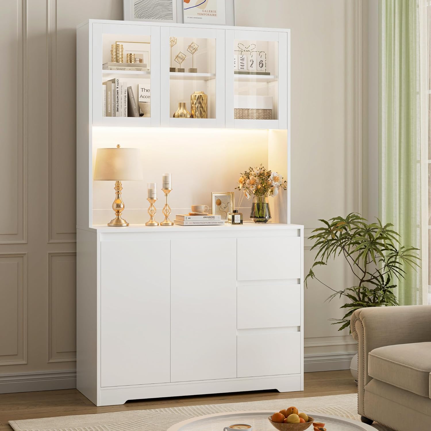 Modern Kitchen Hutch with LED Lights