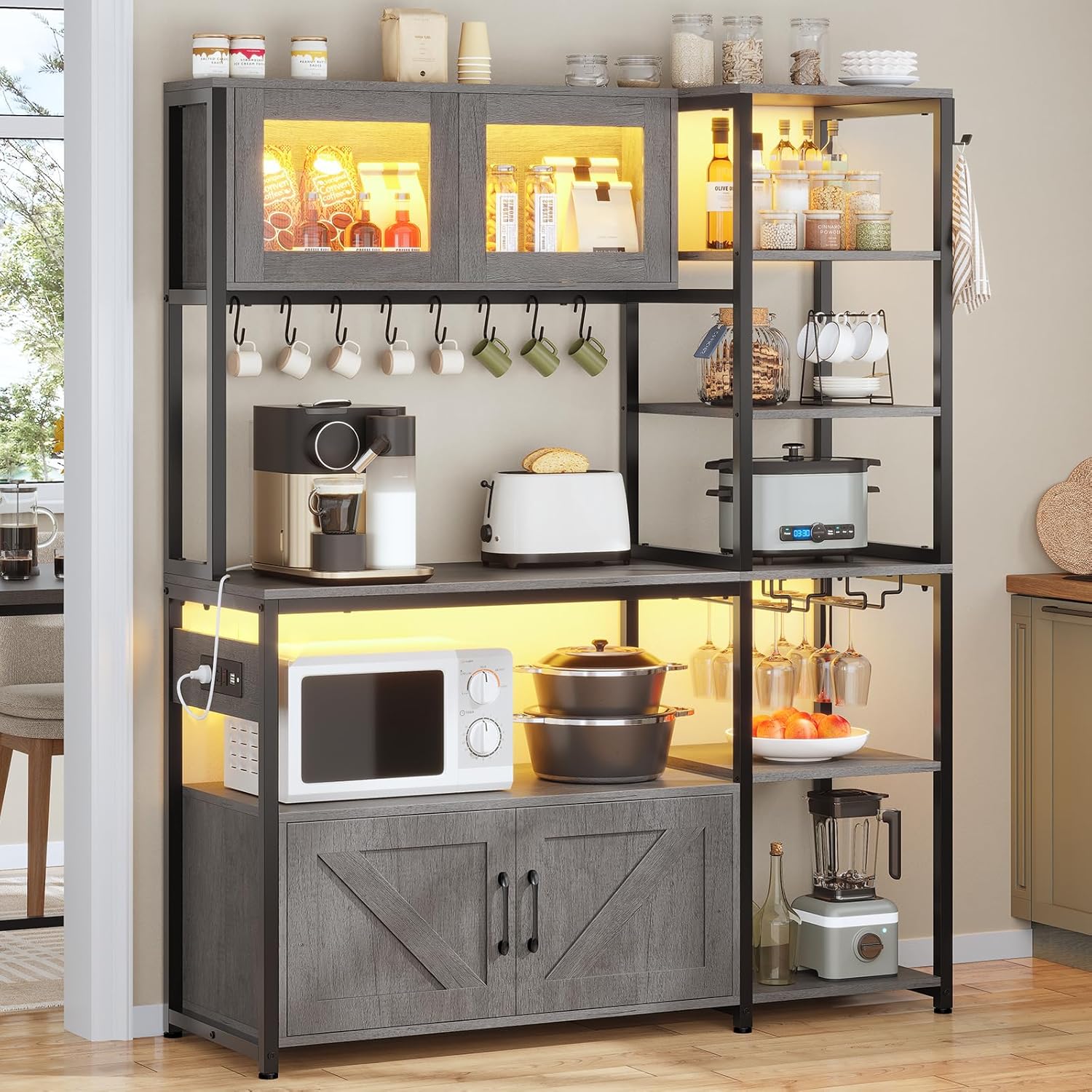 Itaar Bakers Rack with Power Outlet and LED Light for Kitchen