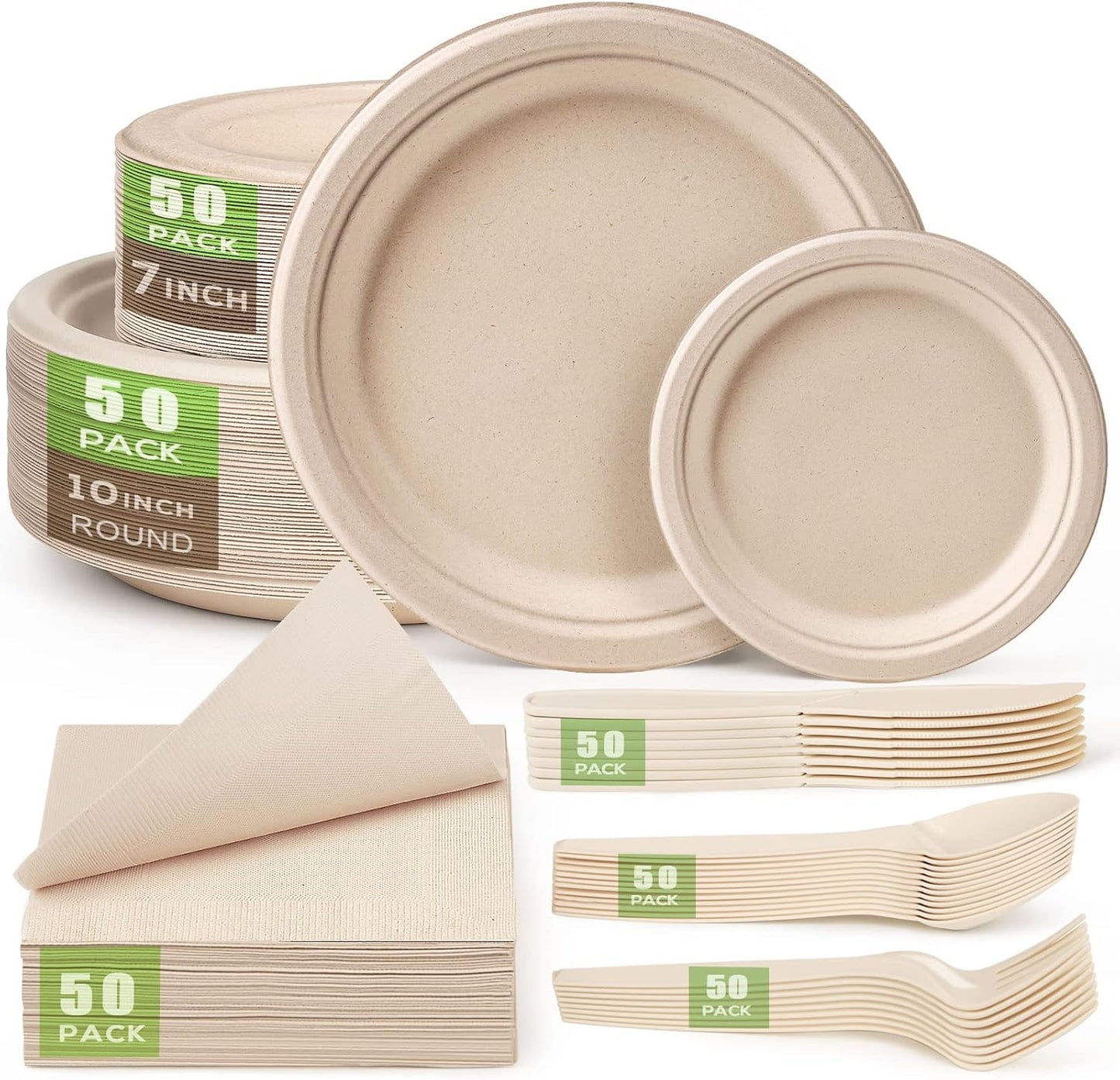 Compostable Paper Plates Set 300 Pieces Eco-friendly Utensils