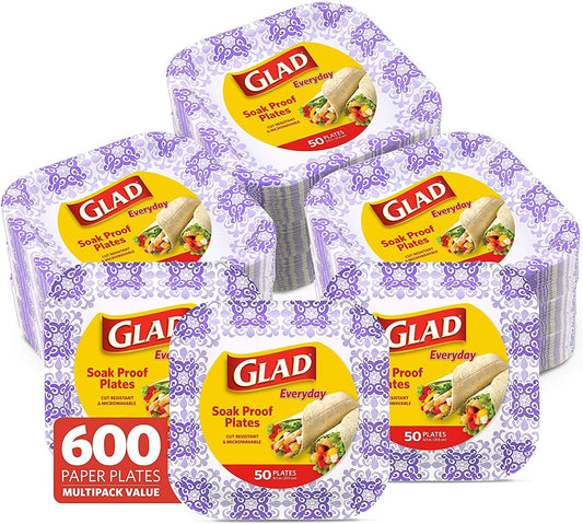 Glad Square Disposable Paper Plates - Strong and Soak Proof