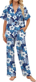 Satin Pajamas for Women Set Button Down Sleepwear - Floral Short