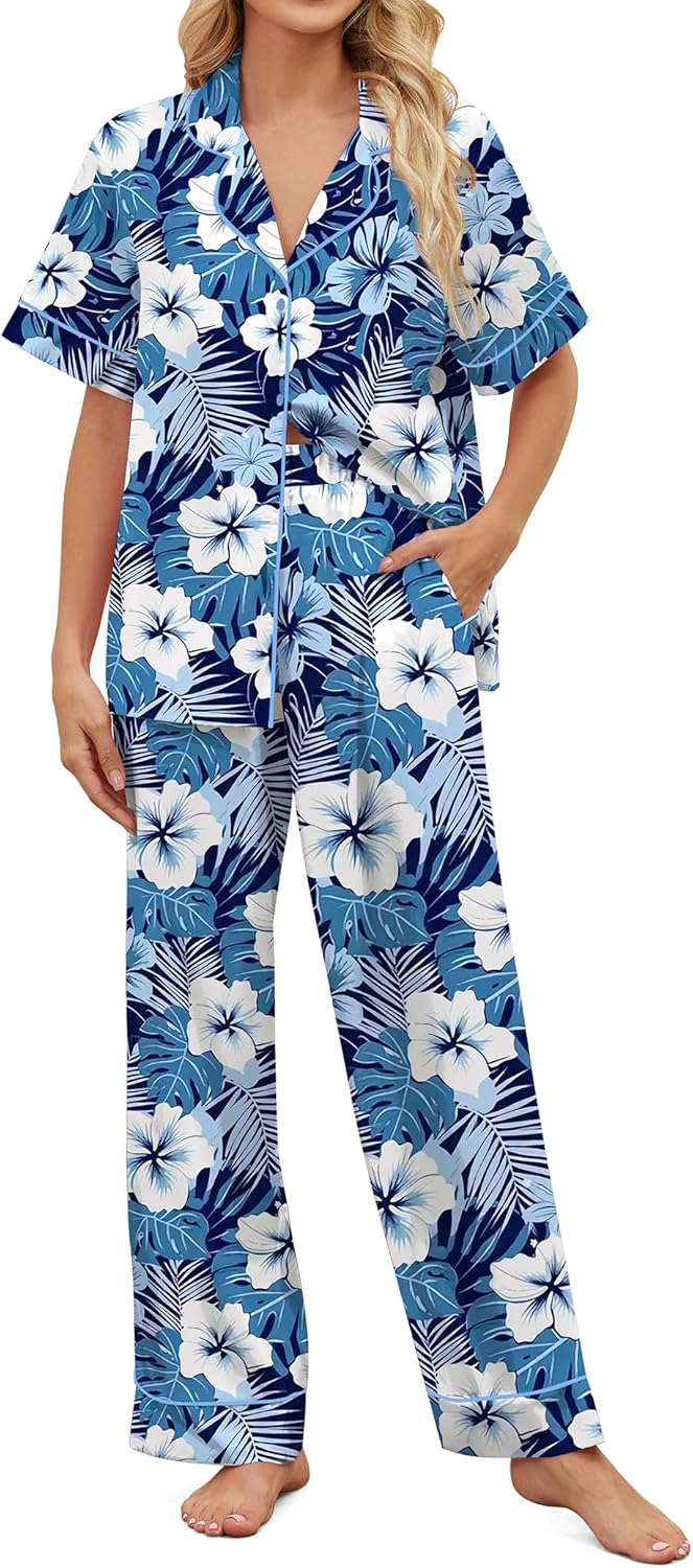 Satin Pajamas for Women Set - Comfortable Button Down Sleepwear