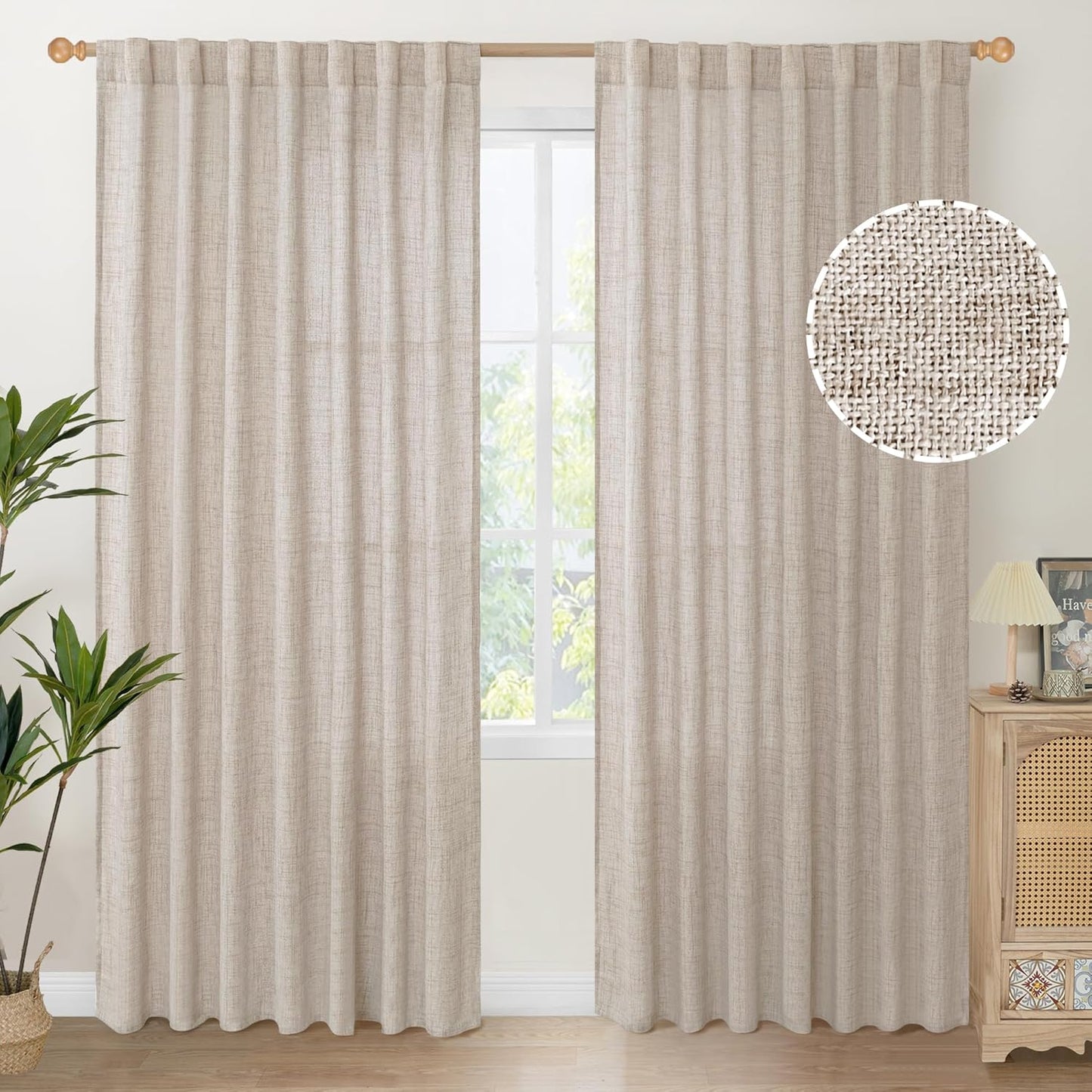 YoungsTex 60 Inch Wide Natural Linen Curtains for Cozy Spaces