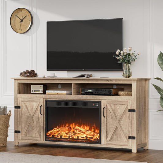JUMMICO Fireplace TV Stand for TVs Up to 65 Inch with Storage