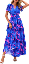 Women's Boho Maxi Dress Floral V Neck Tiered - Summer Vacation