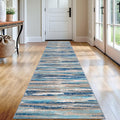 Modern Abstract Runner Rug 2x12 ft Blue Washable Long Kitchen Runner