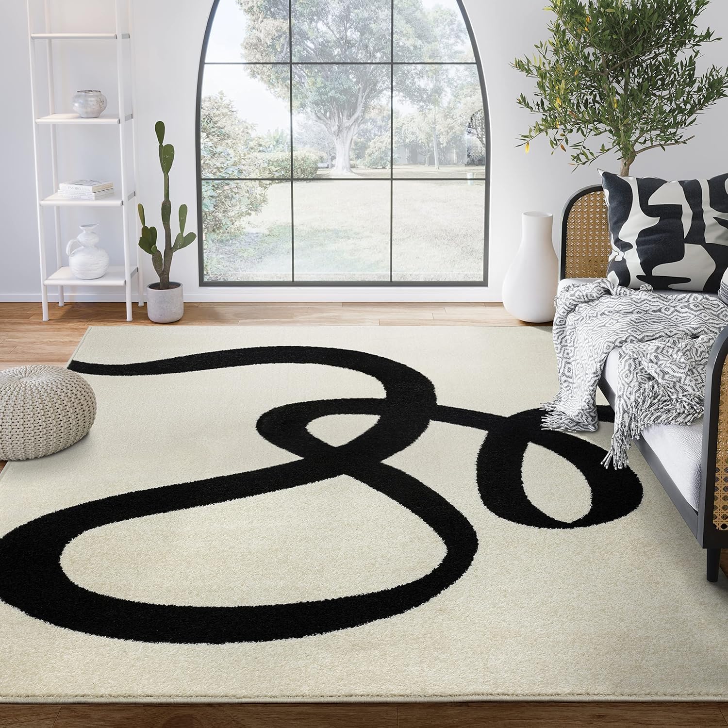 Abani Abstract Beige/Black Area Rug - Modern Design for Living Room