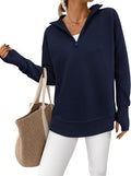 Womens Ribbed Quarter Zip Pullover Sweater - Loose Fit Cozy