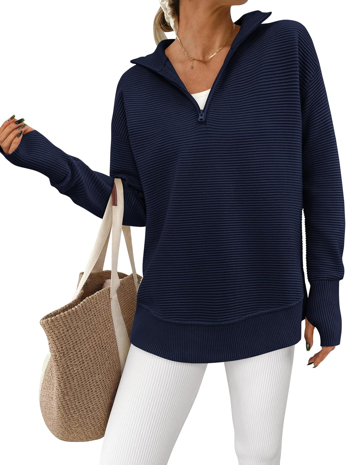 PRETTYGARDEN Womens Long Sleeve Quarter Zip Pullover Sweater