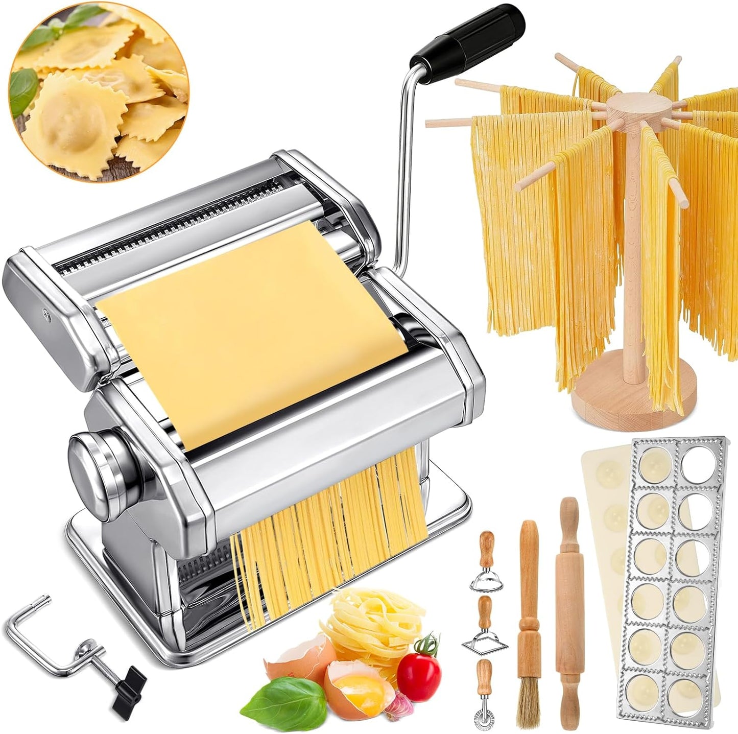 Hushee Pasta Maker Set: 8 Pcs Stainless Steel for Homemade Pasta