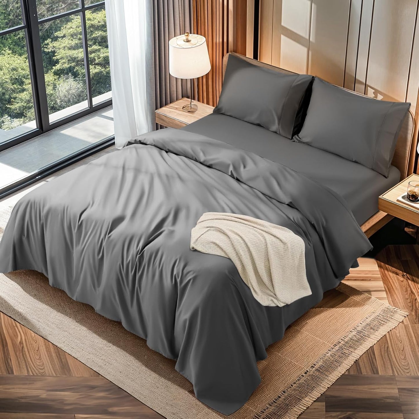 LBRO2M 100% Cotton 1200 Thread Count Queen Size Sheets Set