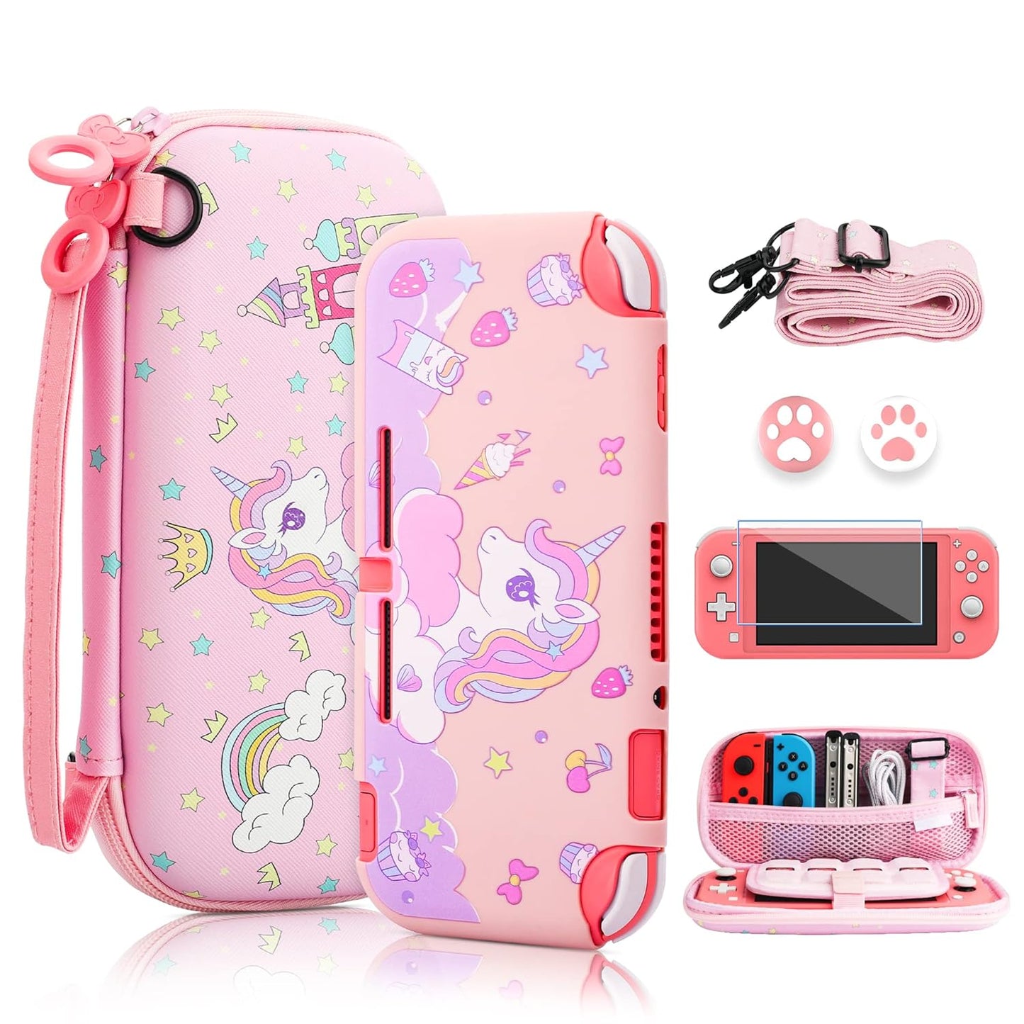 Cute Pink Unicorn Carrying Case for Nintendo Switch Lite