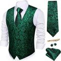 Mens Paisley V-neck Suit Vest & Tie Set 5PCS - Classic Match