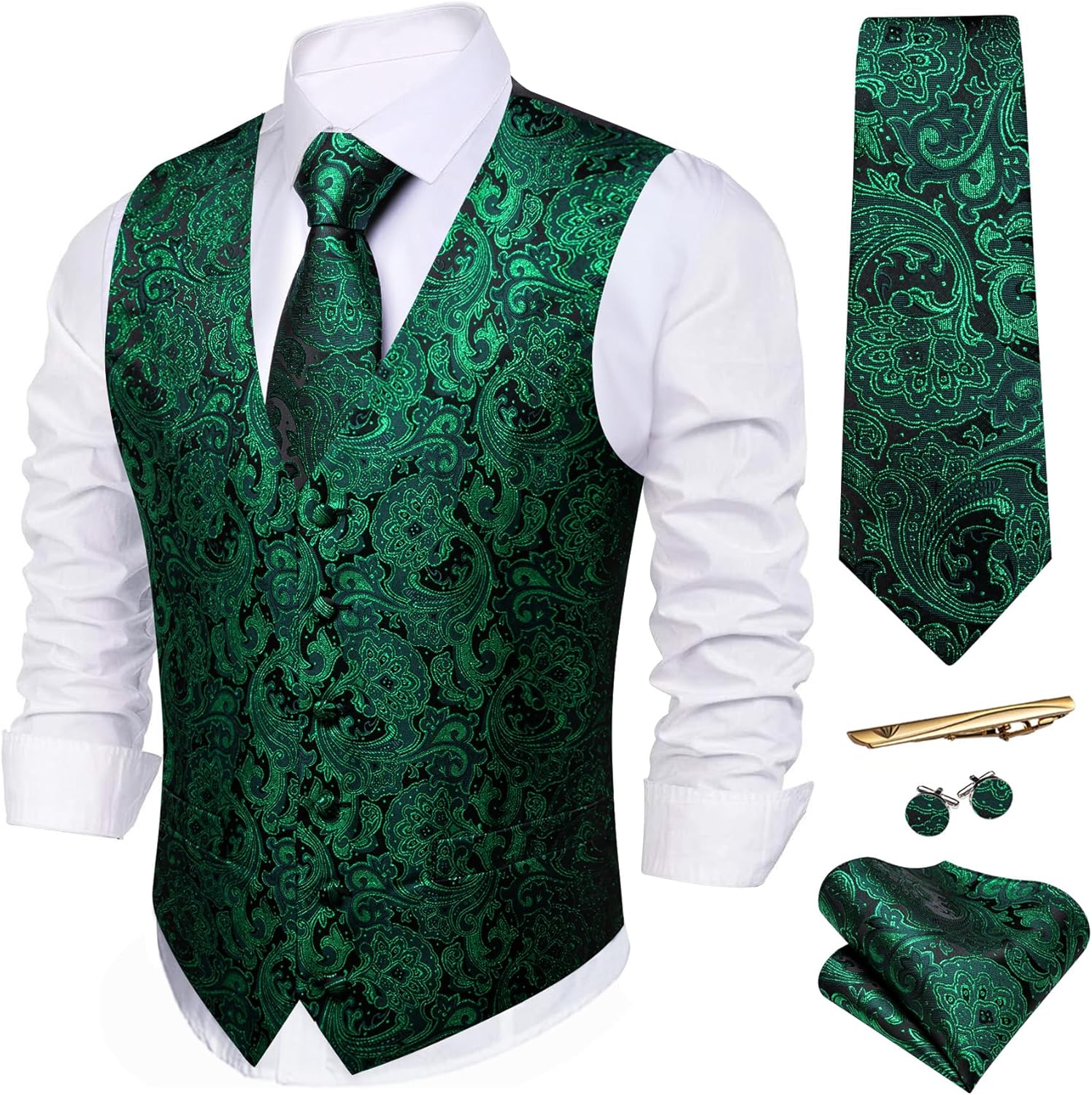 Barry.Wang Mens Paisley V-neck Suit Vest Set for All Occasions