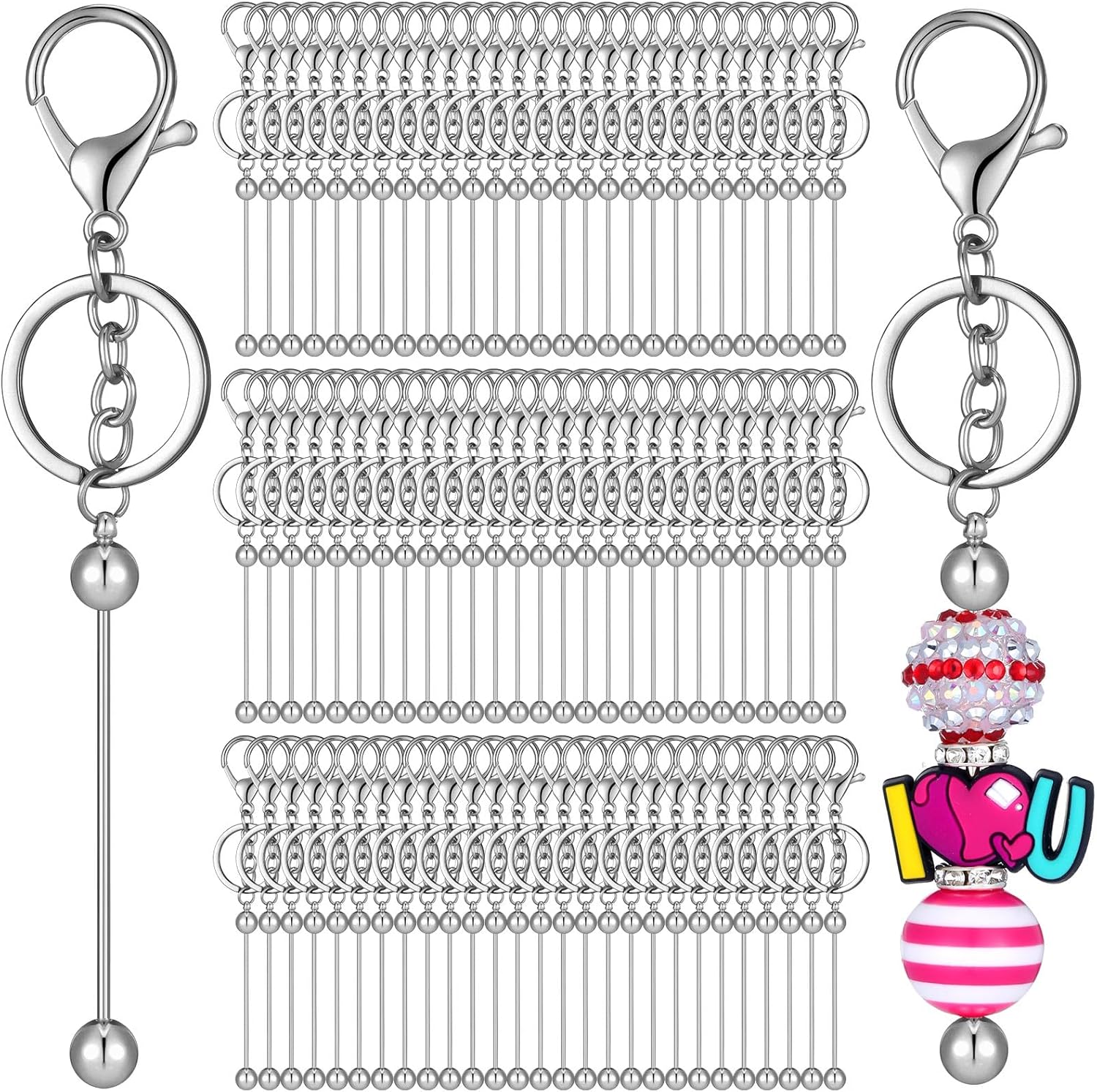 80 Pack Beadable Keychain Bars for Creative DIY Gifts Projects