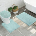 Spa Blue 3pc Non-Slip Shaggy Chenille Bathroom Mat Set - U-Contour Kit