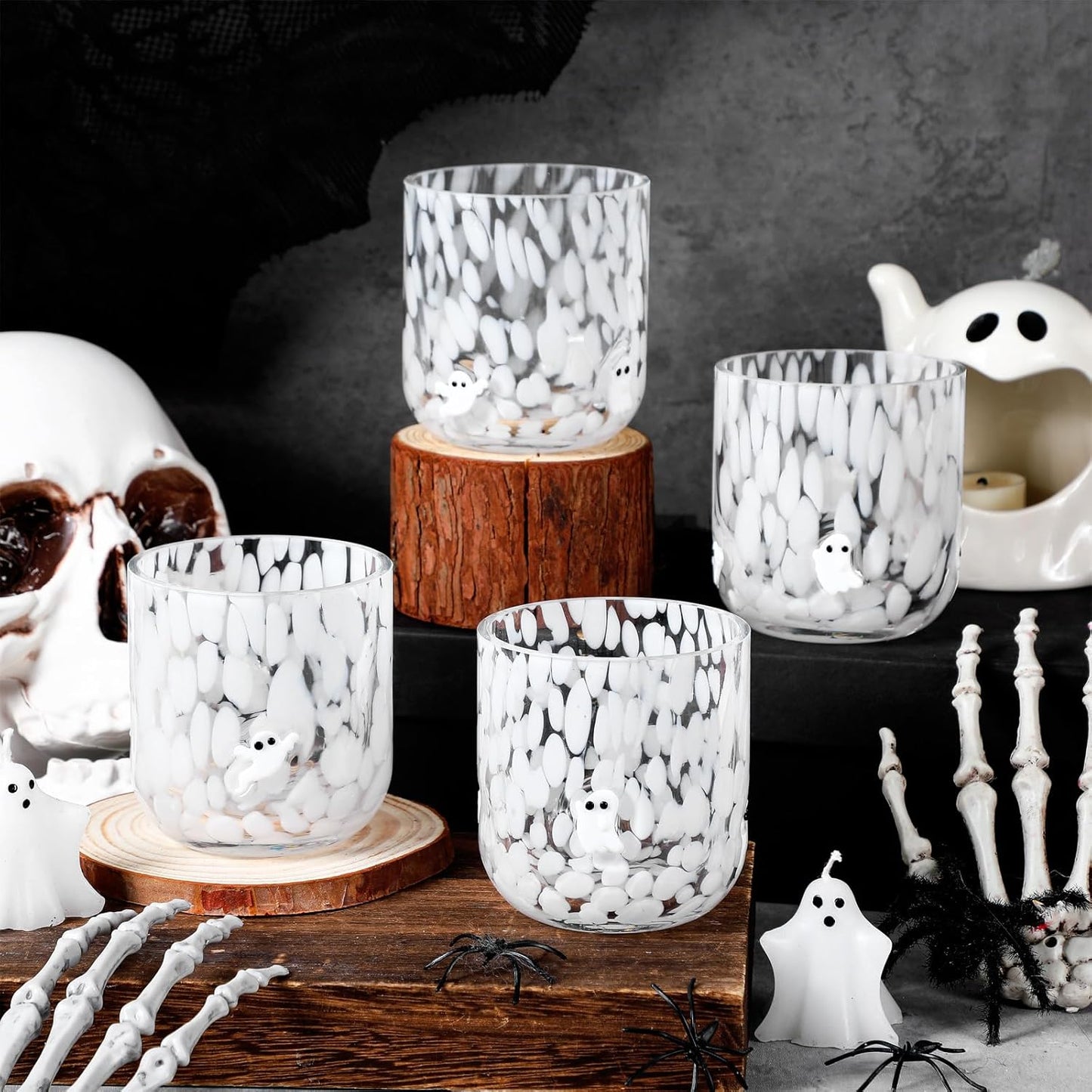 4 Pcs Halloween Icon Glass Cups for Spooky Celebrations