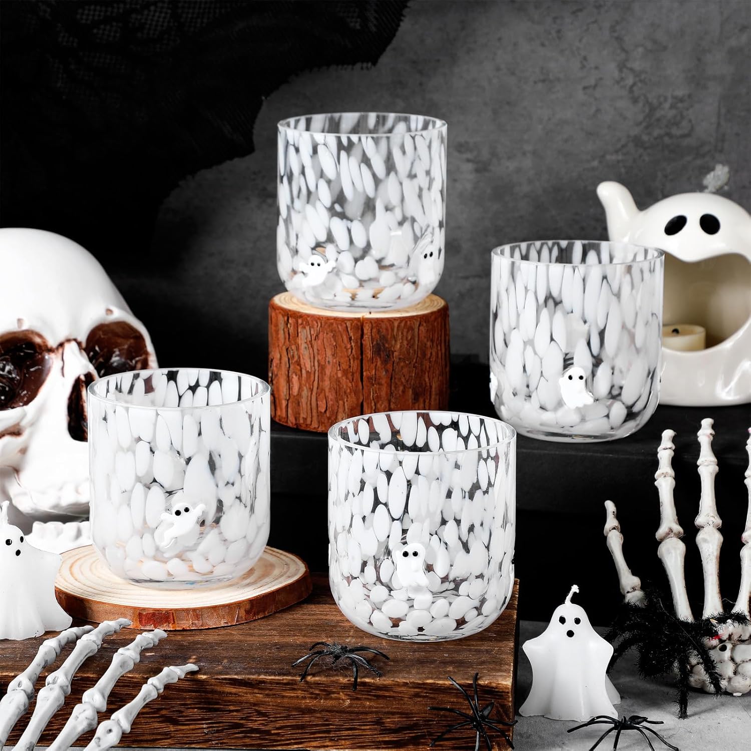 4 Pcs Halloween Icon Glass Cups for Spooky Celebrations