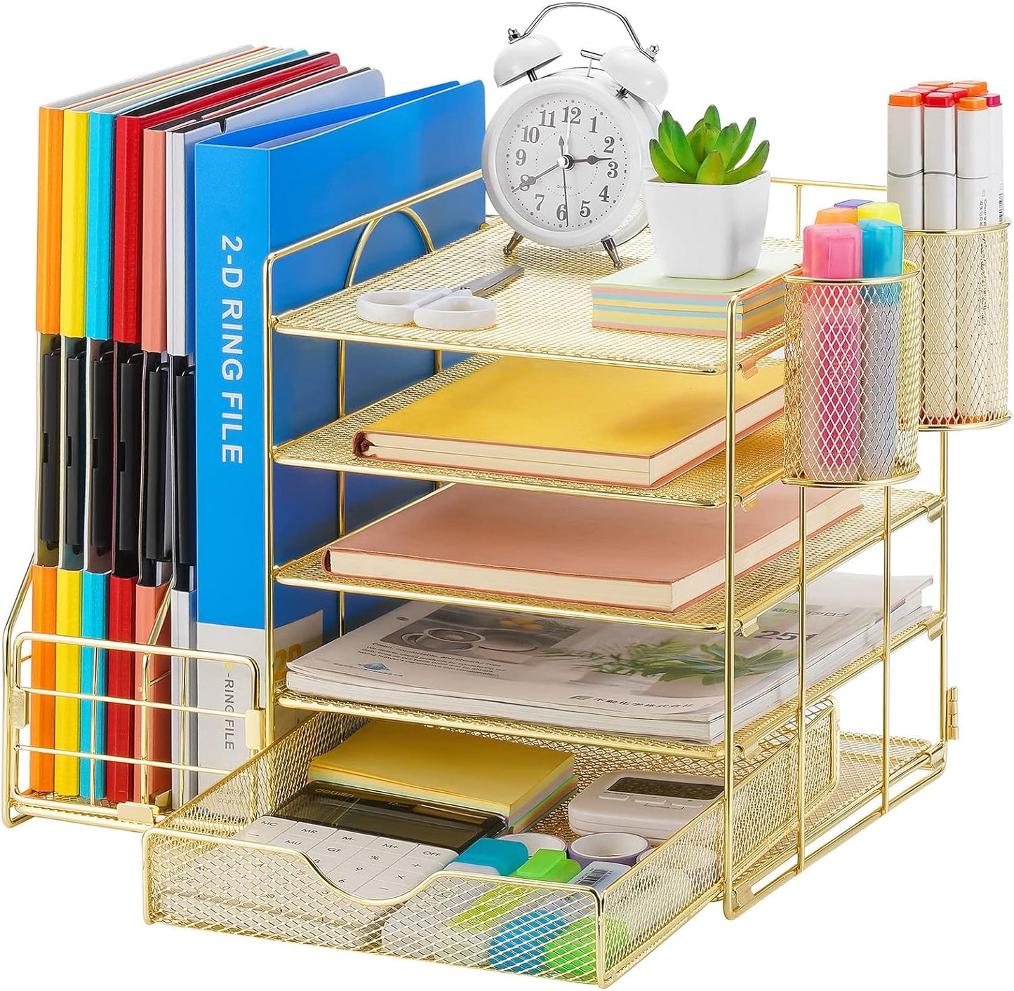Marbrasse Rose Gold Desk Organizer with File Holder and Drawer
